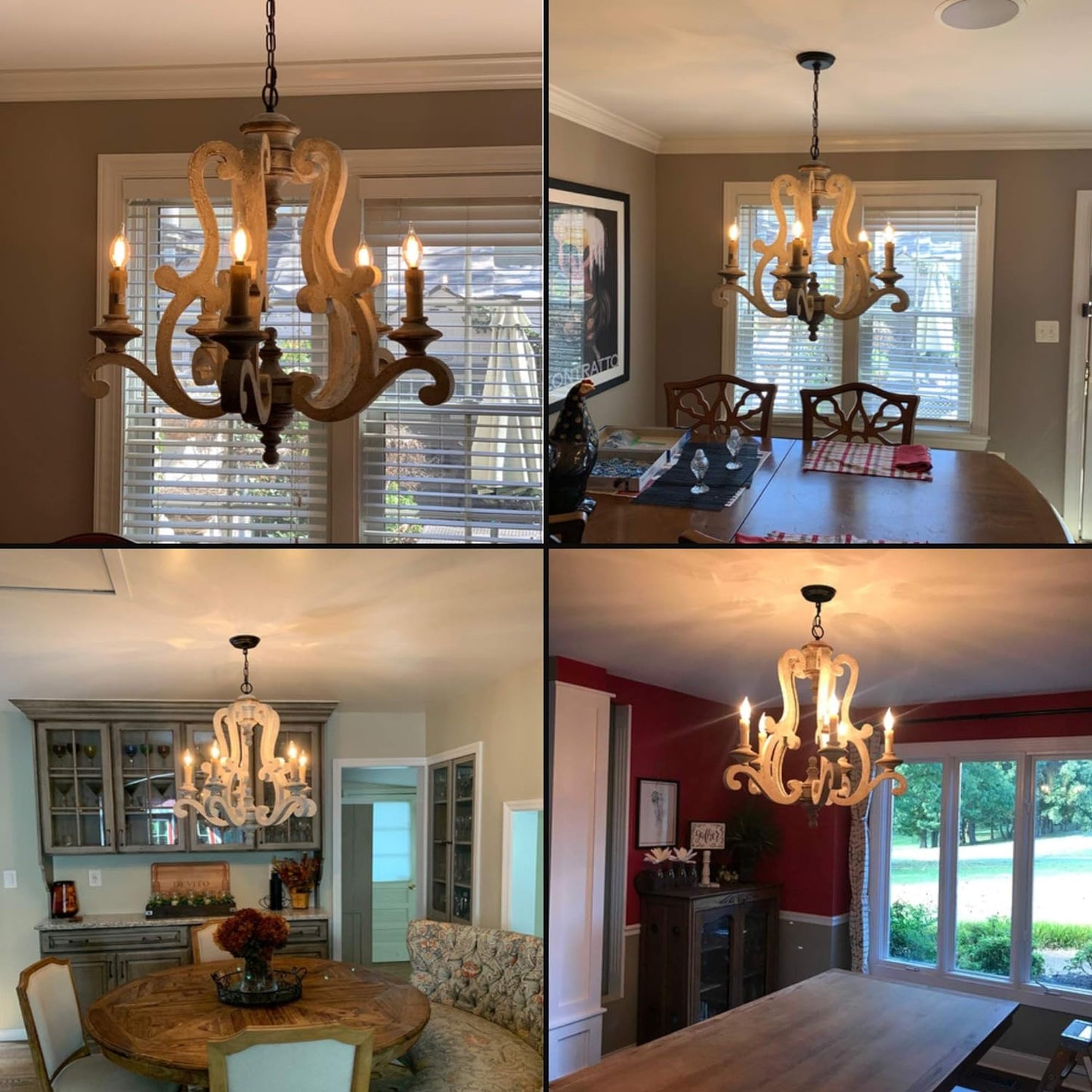 5-Light Farmhouse Chandeleir, Distressed White Wood Chandelier Dining Room Chandelier for Kitchen, Living Room, Bedroom, Entry, Stairway