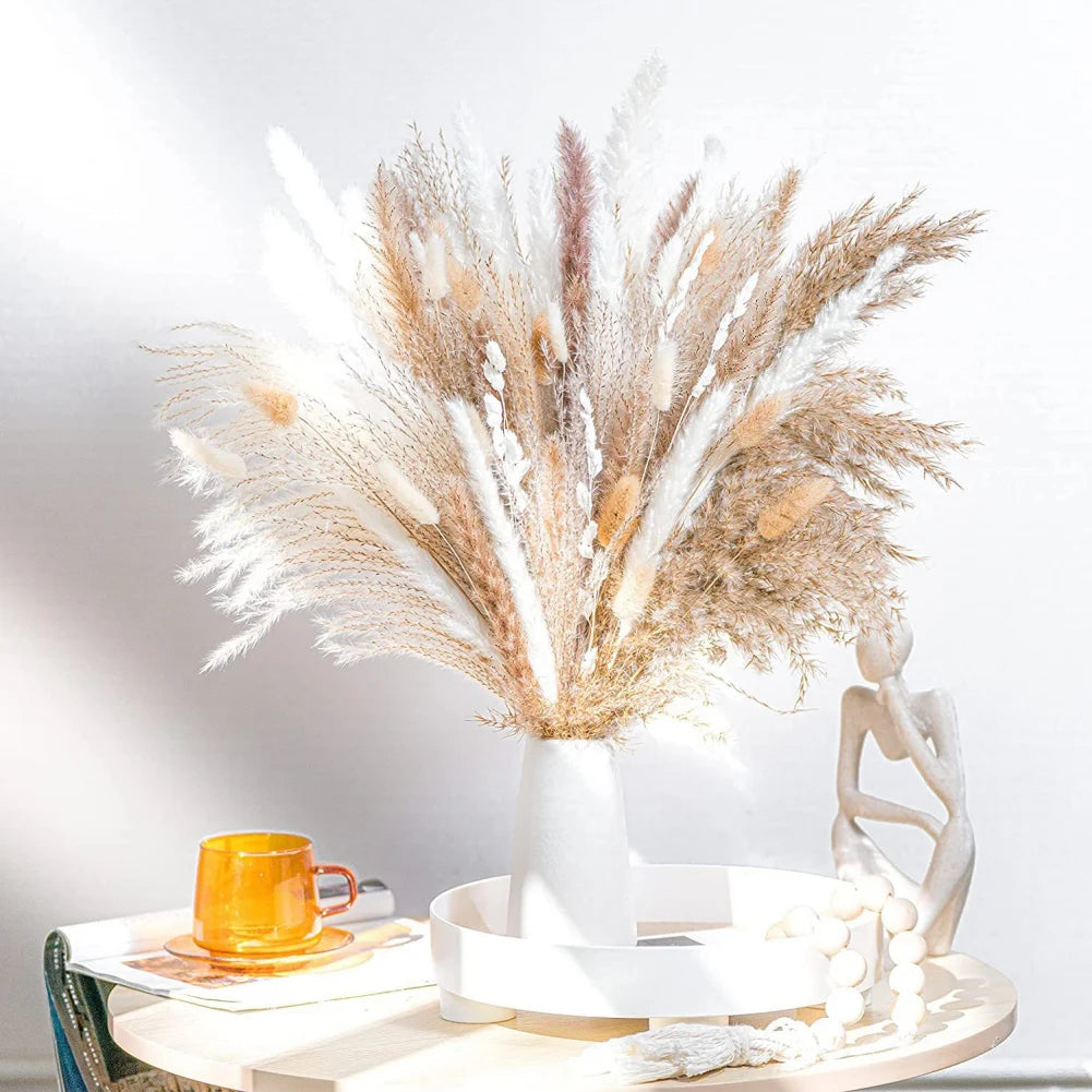 50PCS Natural Dried Pampa Grass Bouquet Boho Home Decor Bouquet Phragmites Dried Flowers Bouquet for Wedding Decoration