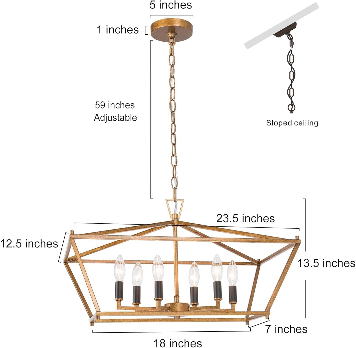 Farmhouse Chandeliers for Dining Room, 6-Light Gold Chandelier, 23.5“ Handmade Distressed Gold Dot Medium Island Lights for Kitchen