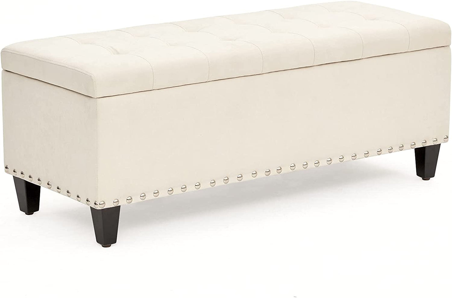 Ottoman with Storage, 41-Inch Upholstered Fabric Storage Ottoman with Safety Hinge, Storage Bench with Button-Tufted, Ottoman Bench for Bedroom, Entryway, Living Room, End of Bed Bench (Ivory)