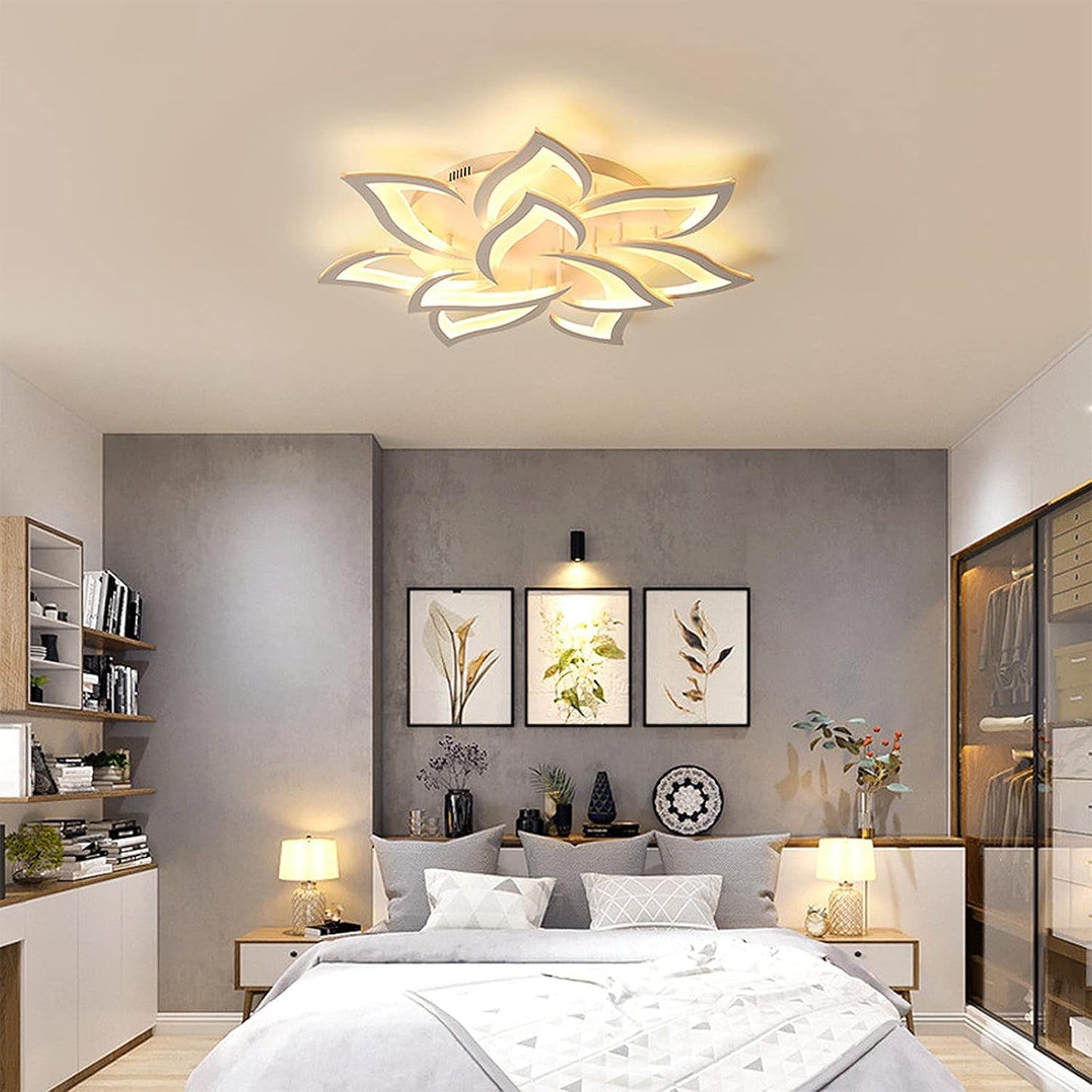 Dimmable LED Ceiling Light, 72W Modern Acrylic Flush Mount Ceiling Lamp with Remote Control Metal Flower Shape Chandelier Lighting Fixture for Living Room Bedroom Kitchen