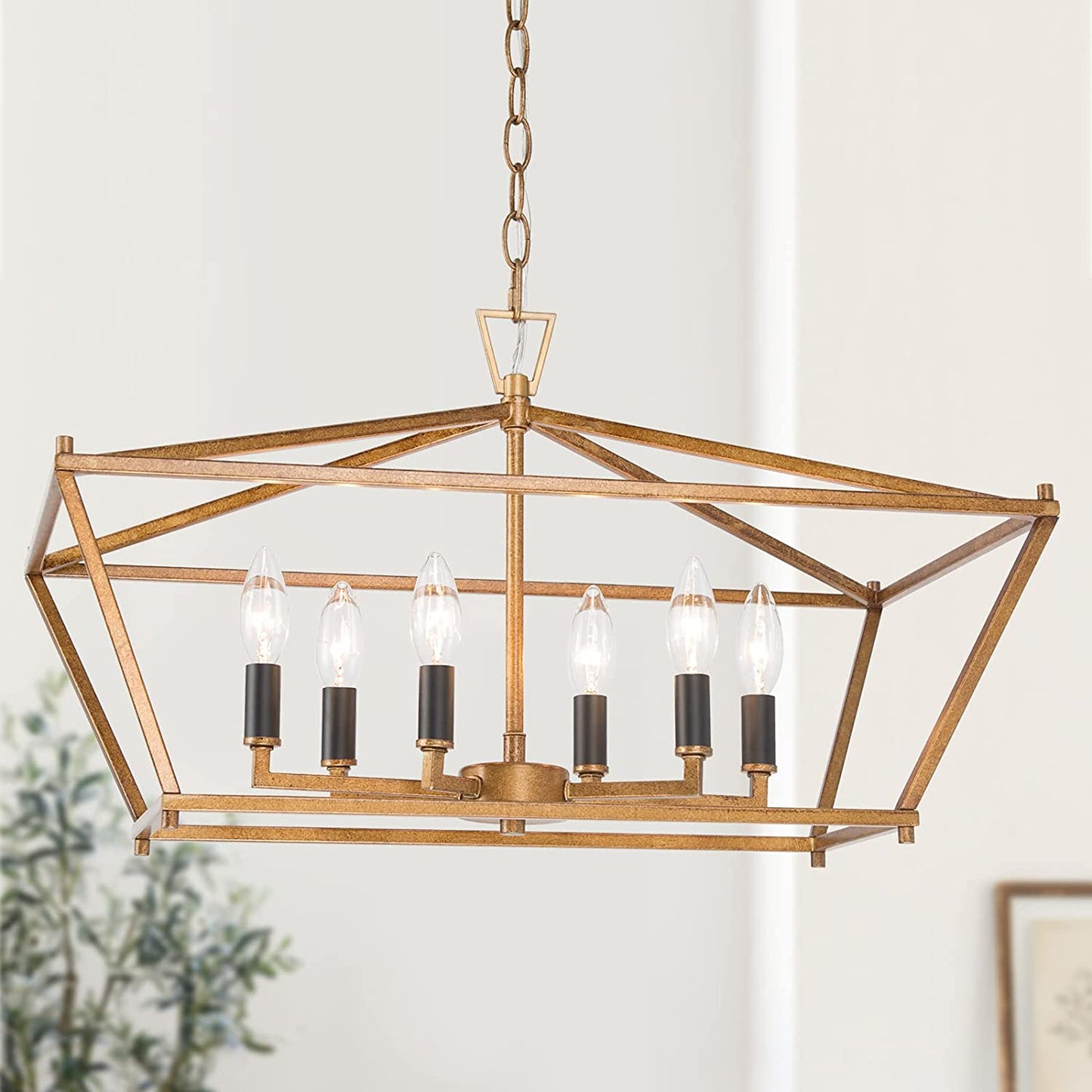 Farmhouse Chandeliers for Dining Room, 6-Light Gold Chandelier, 23.5“ Handmade Distressed Gold Dot Medium Island Lights for Kitchen