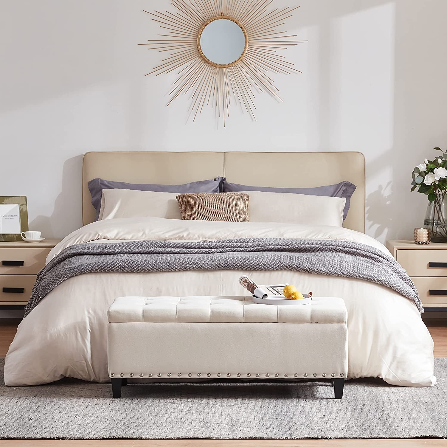 Ottoman with Storage, 41-Inch Upholstered Fabric Storage Ottoman with Safety Hinge, Storage Bench with Button-Tufted, Ottoman Bench for Bedroom, Entryway, Living Room, End of Bed Bench (Ivory)