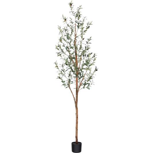 7FT Artificial Olive Tree with Fruits and Wood Branches, Potted Faux Olive Plants. 12 Lb.