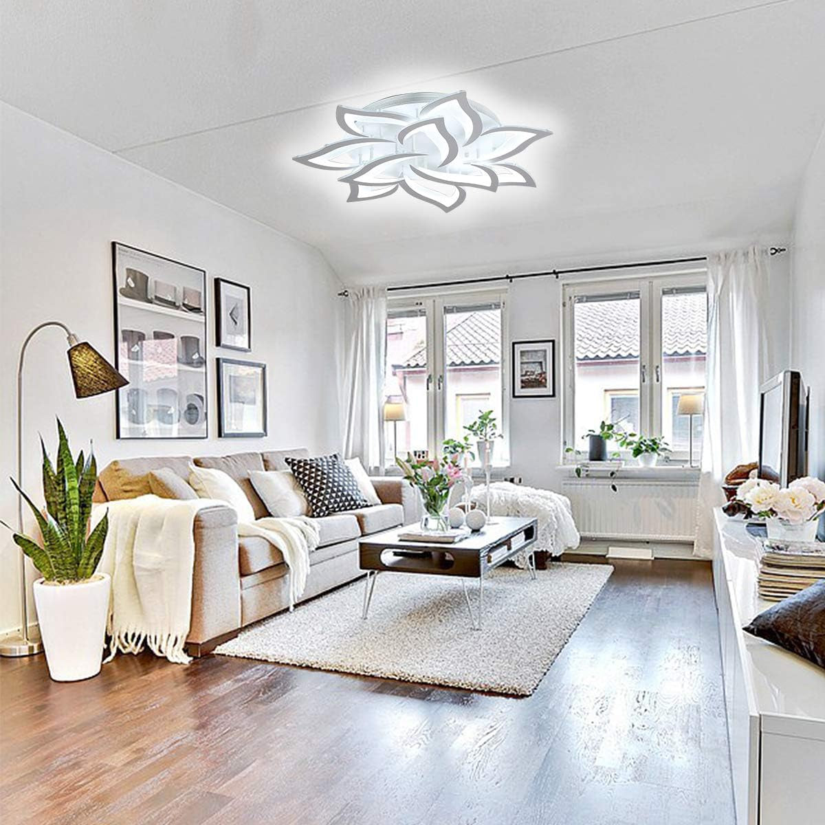 Dimmable LED Ceiling Light, 72W Modern Acrylic Flush Mount Ceiling Lamp with Remote Control Metal Flower Shape Chandelier Lighting Fixture for Living Room Bedroom Kitchen