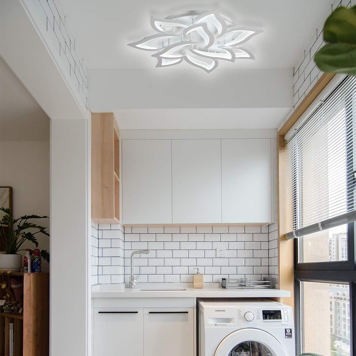 Dimmable LED Ceiling Light, 72W Modern Acrylic Flush Mount Ceiling Lamp with Remote Control Metal Flower Shape Chandelier Lighting Fixture for Living Room Bedroom Kitchen
