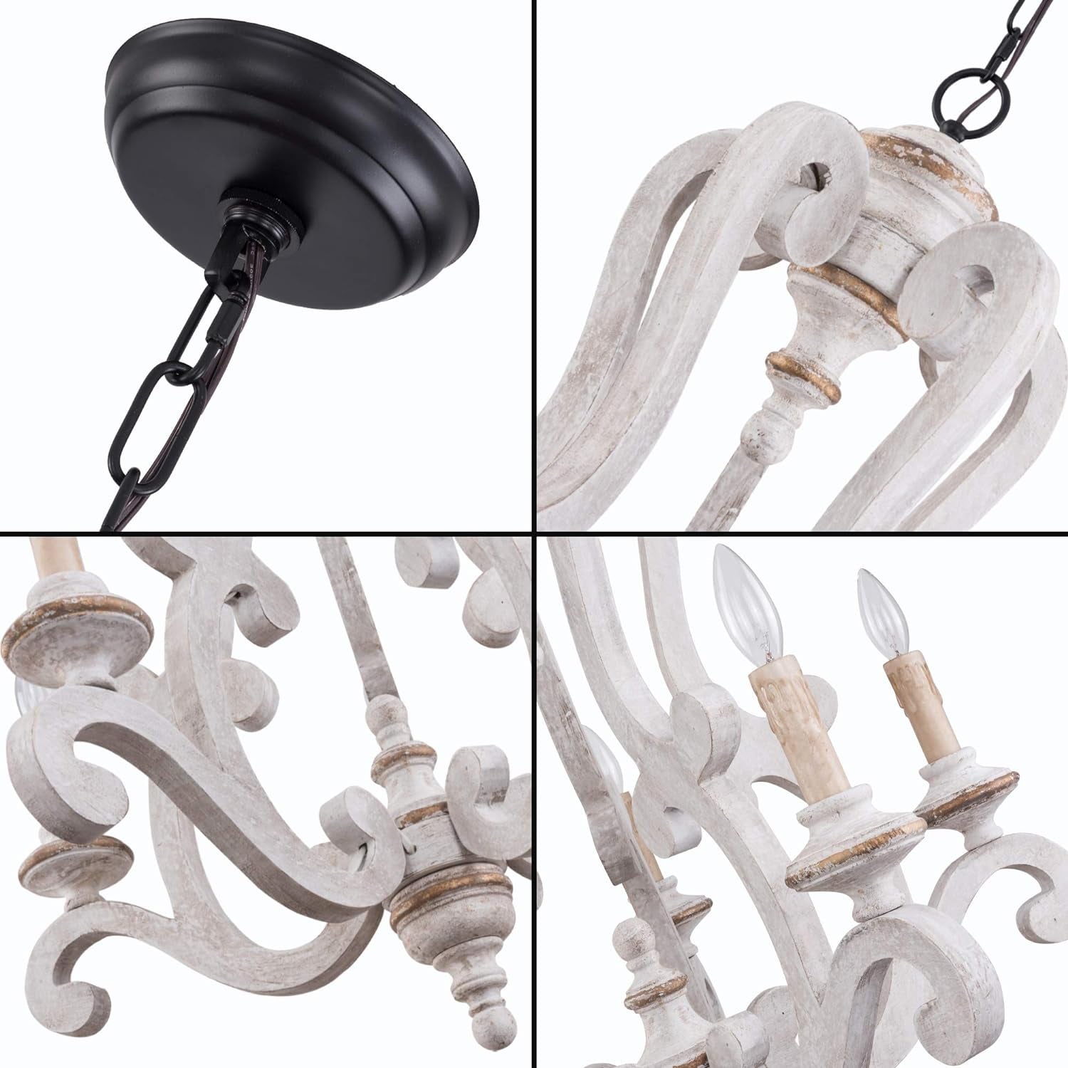 5-Light Farmhouse Chandeleir, Distressed White Wood Chandelier Dining Room Chandelier for Kitchen, Living Room, Bedroom, Entry, Stairway