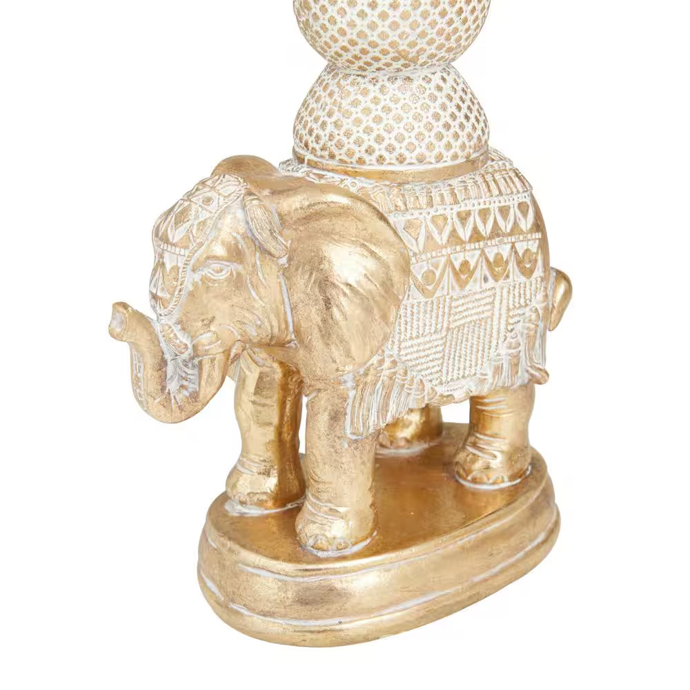White Polystone Elephant Candle Holder with White Wash Finish (Set of 2)