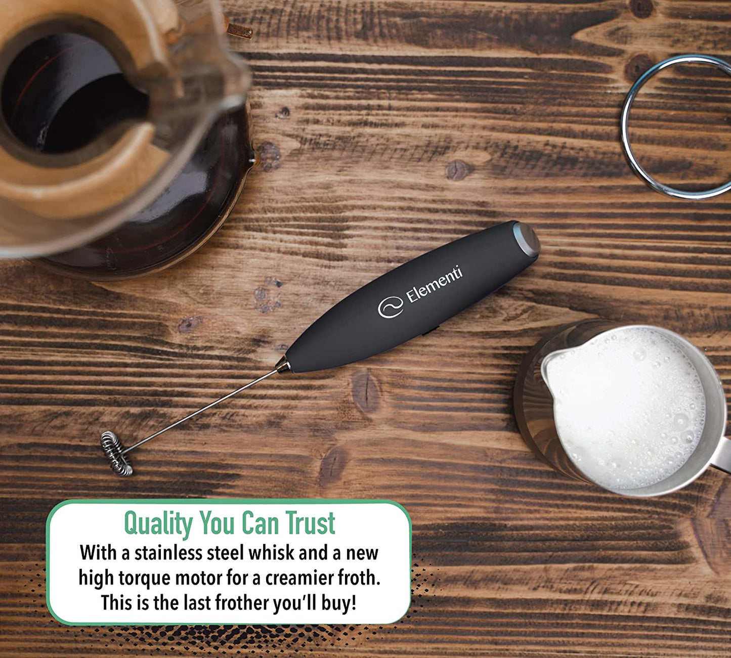 Milk Frother Wand & Matcha Mixer, Mini Electric Whisk for Coffee - Frother for Coffee - Milk Frother Handheld - Coffee Stirrers Electric Matcha Frother & Hand Whisk (Black)