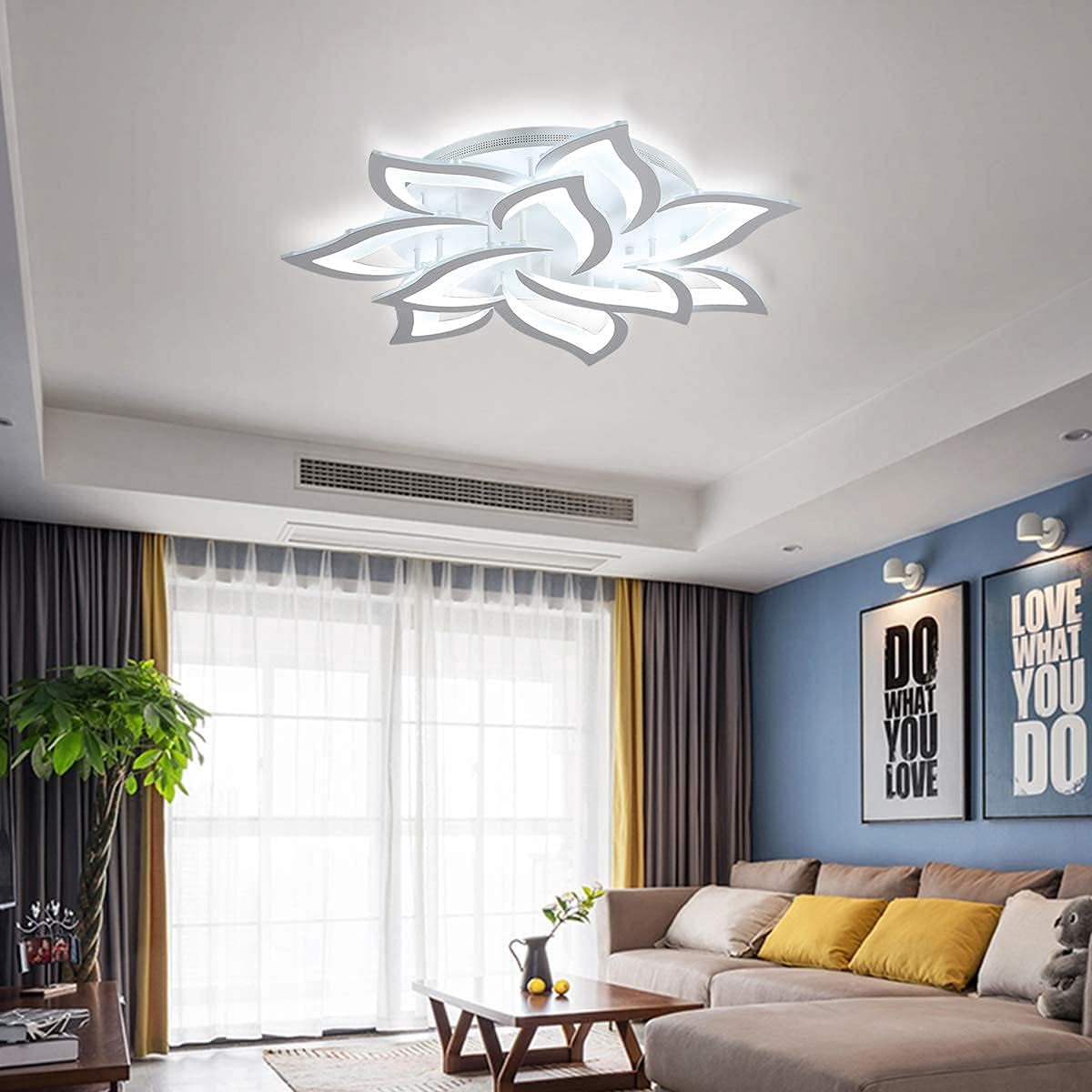 Dimmable LED Ceiling Light, 72W Modern Acrylic Flush Mount Ceiling Lamp with Remote Control Metal Flower Shape Chandelier Lighting Fixture for Living Room Bedroom Kitchen